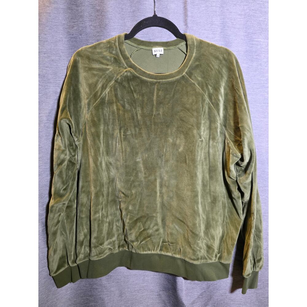 Womens Kule Green Velour Raglan Sweatshirt Sz M Olive Avocado Christmas Soft
